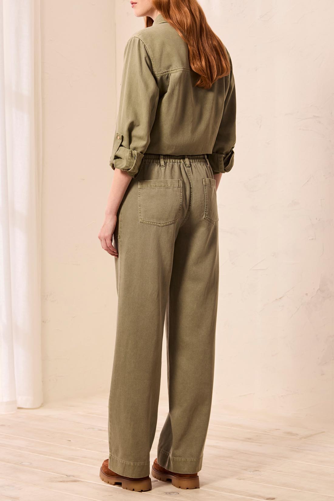 Tribal Josie Flowy Wide Pant - Olive Stone