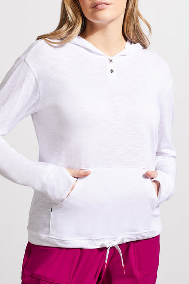 Tribal Kangaroo Pocket Top - White Clothing - Tops - Shirts - LS Knits by Tribal | Grace the Boutique