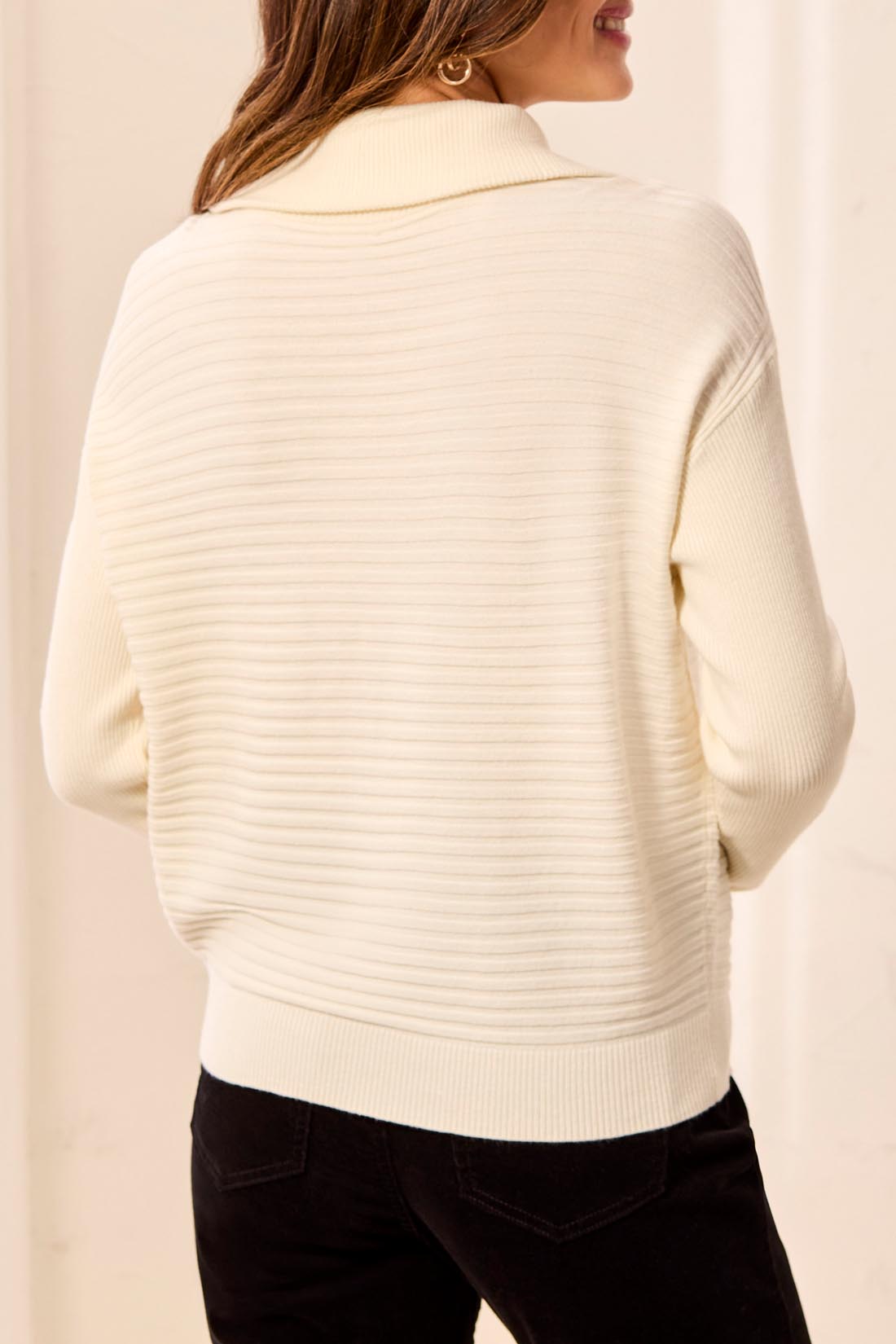 Tribal Kathleen Zip Up Sweater - Cream