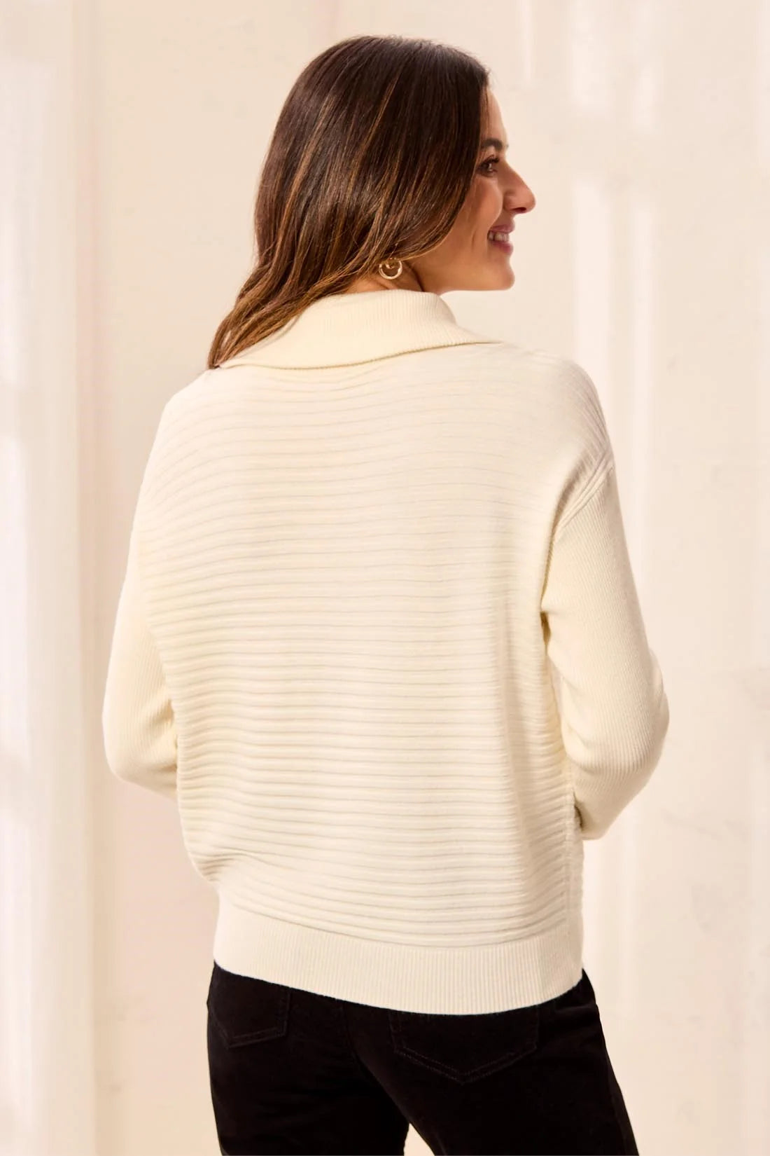 Tribal Kathleen Zip Up Sweater - Cream