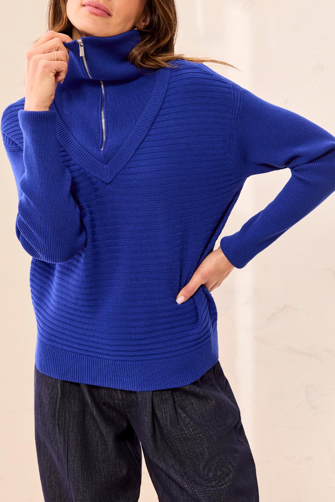 Tribal Kathleen Zip Up Sweater - Electric Blue