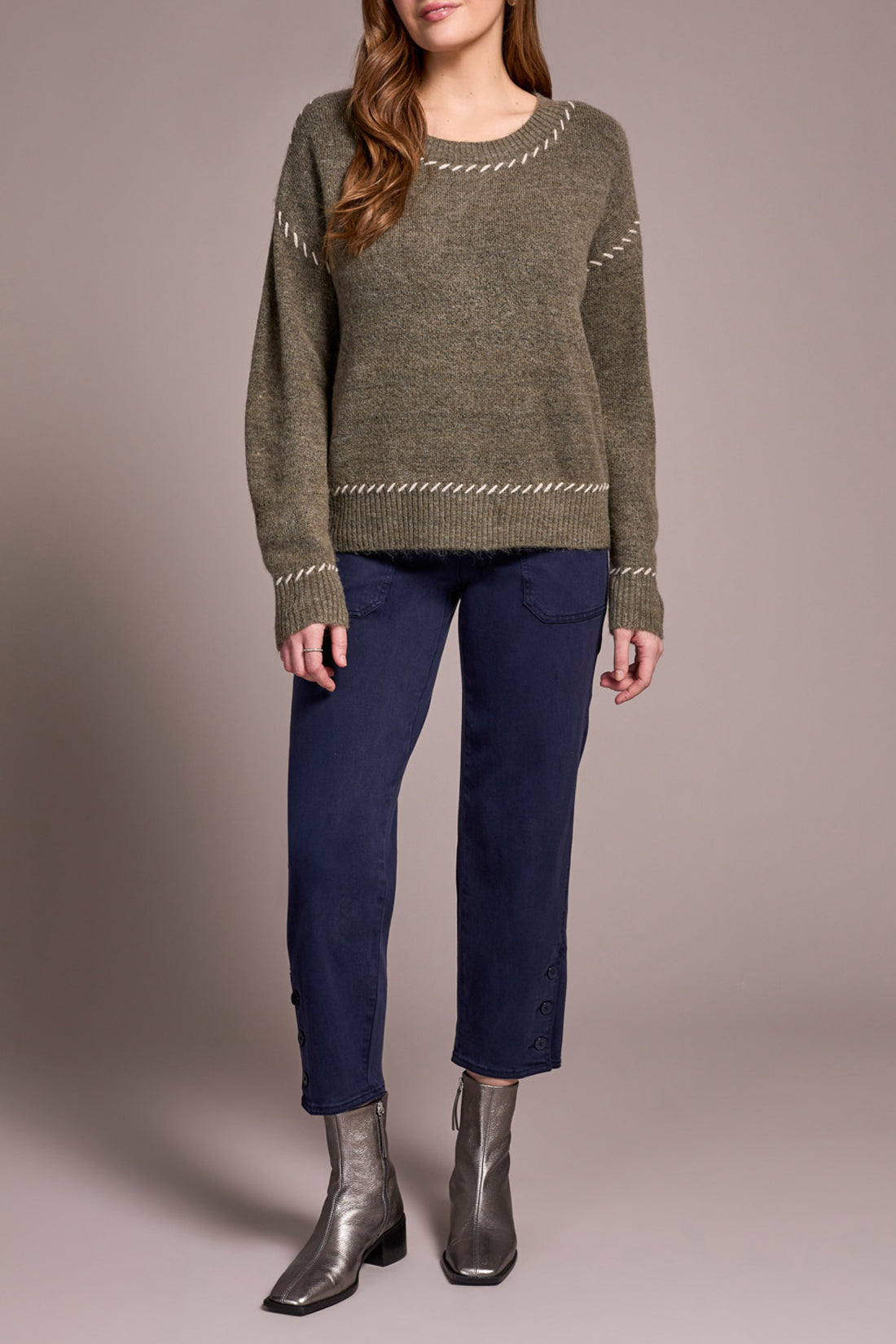 Tribal Lena Crew Neck Sweater - Ivy Mix