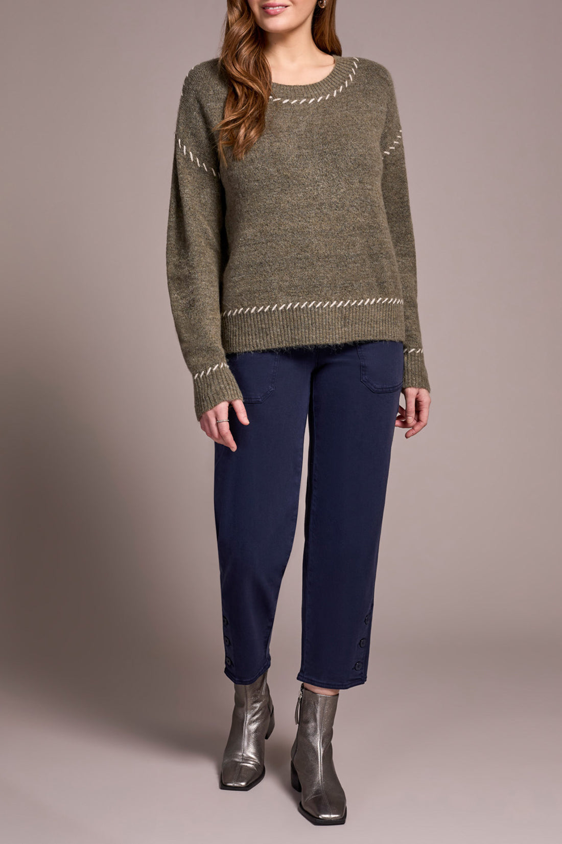 Tribal Lena Crew Neck Sweater - Ivy Mix