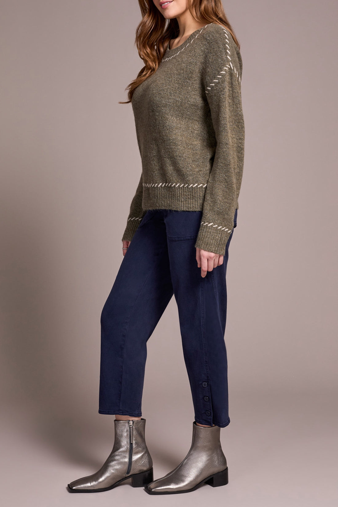 Tribal Lena Crew Neck Sweater - Ivy Mix