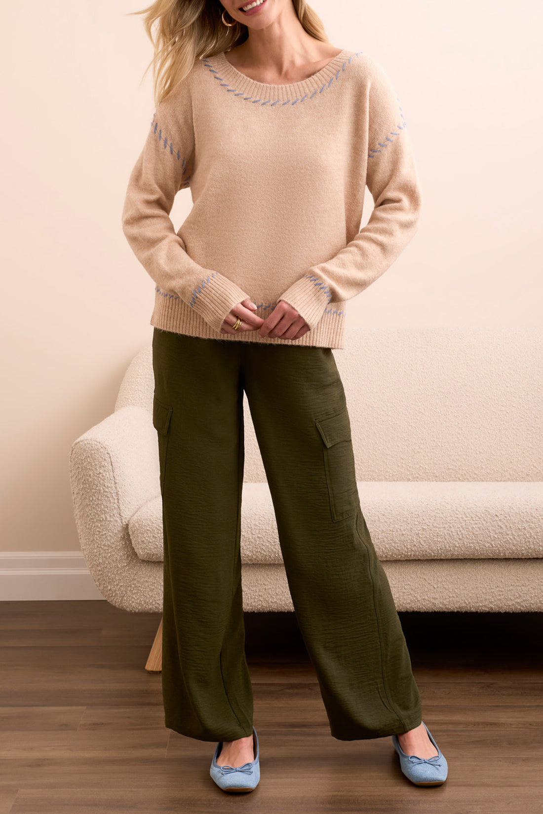 Tribal Lena Crew Neck Sweater - Sandstone