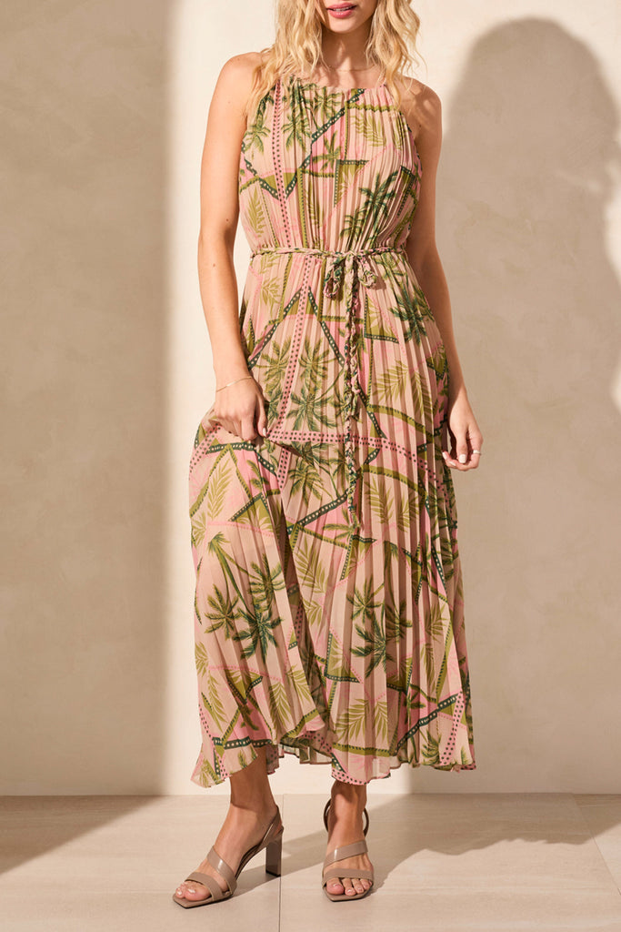 maxi plisse dress Tribal Lined Maxi Plisse Dress