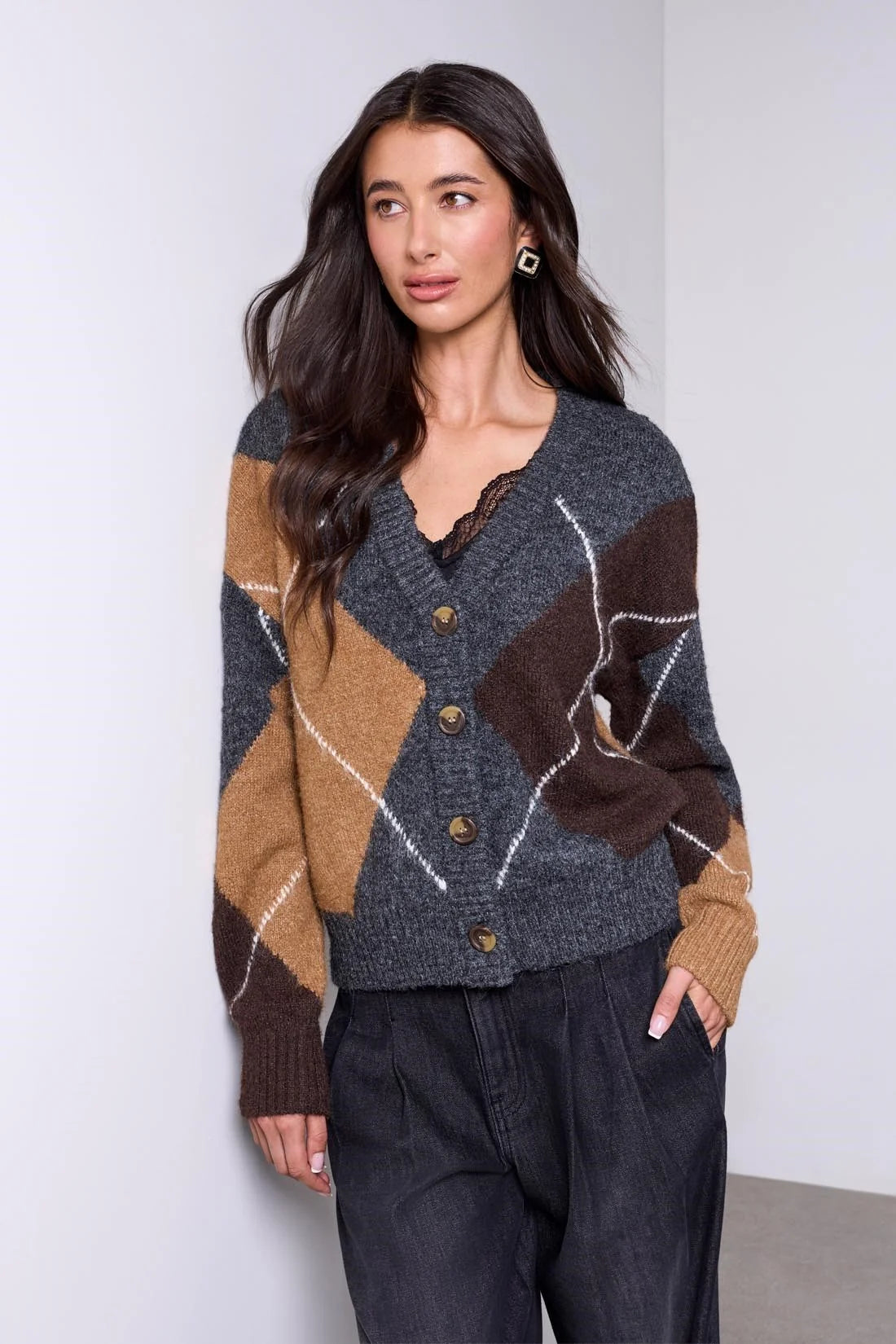 Tribal Lofty Argyle Cardi - Charcoal