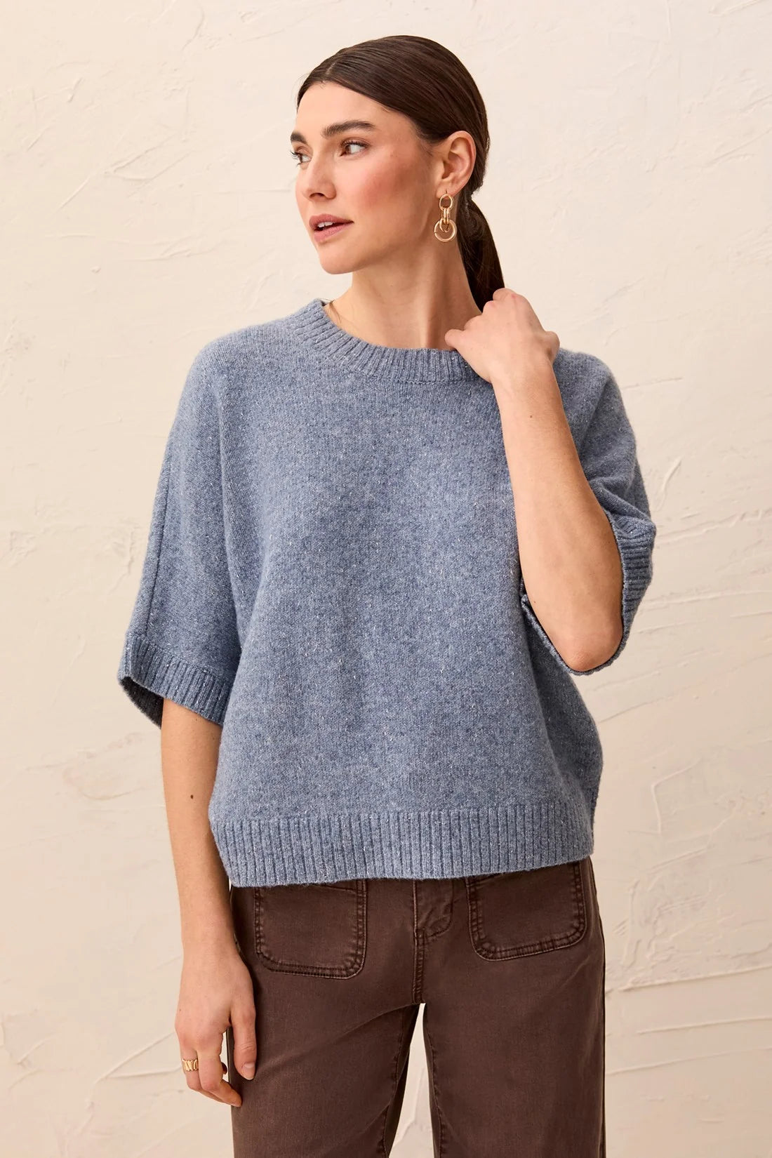 Tribal Lofty Sparkle SS Sweater - Denim