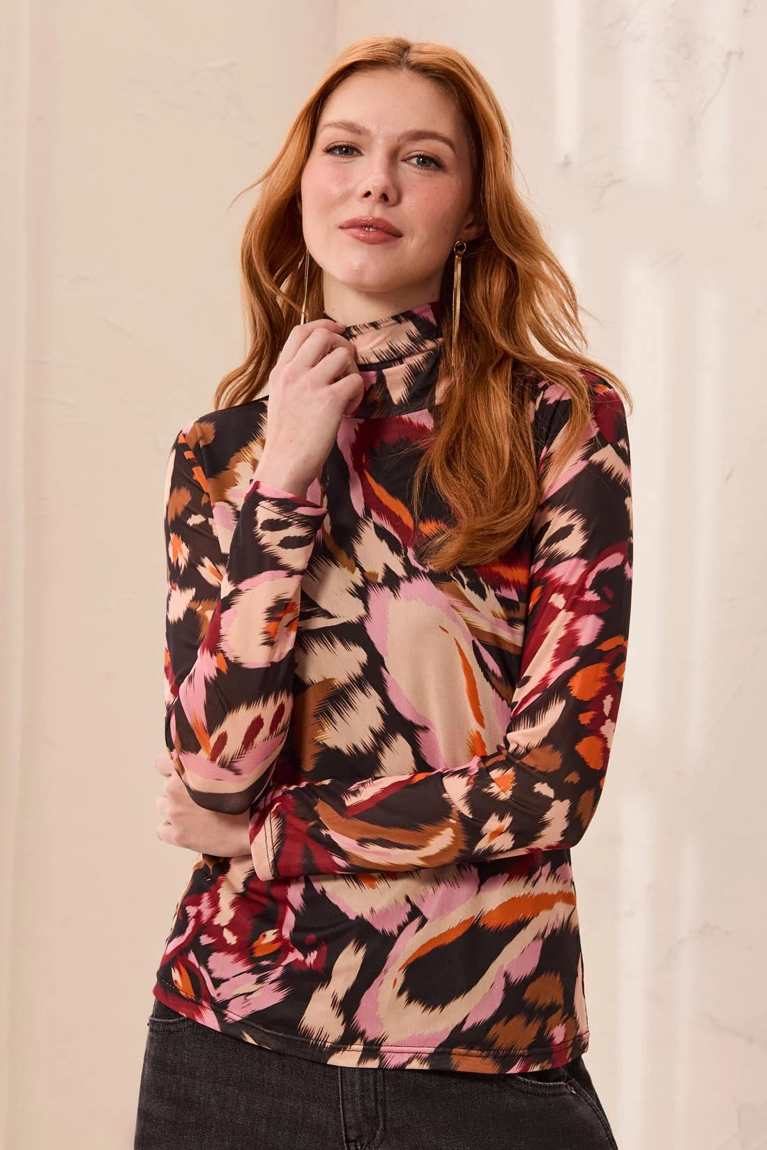 Tribal Mesh Turtleneck - Cherry Lacquer