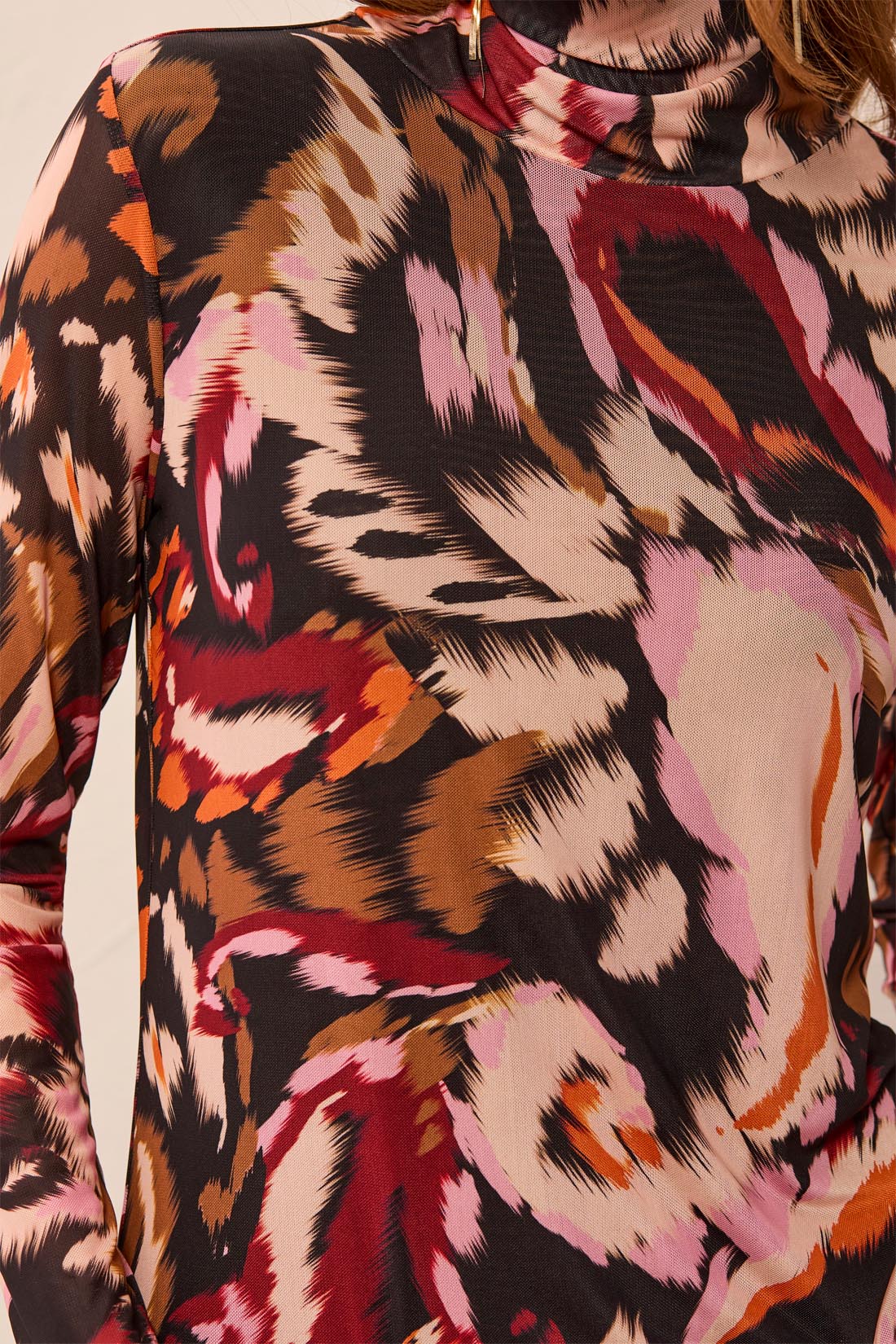 Tribal Mesh Turtleneck - Cherry Lacquer