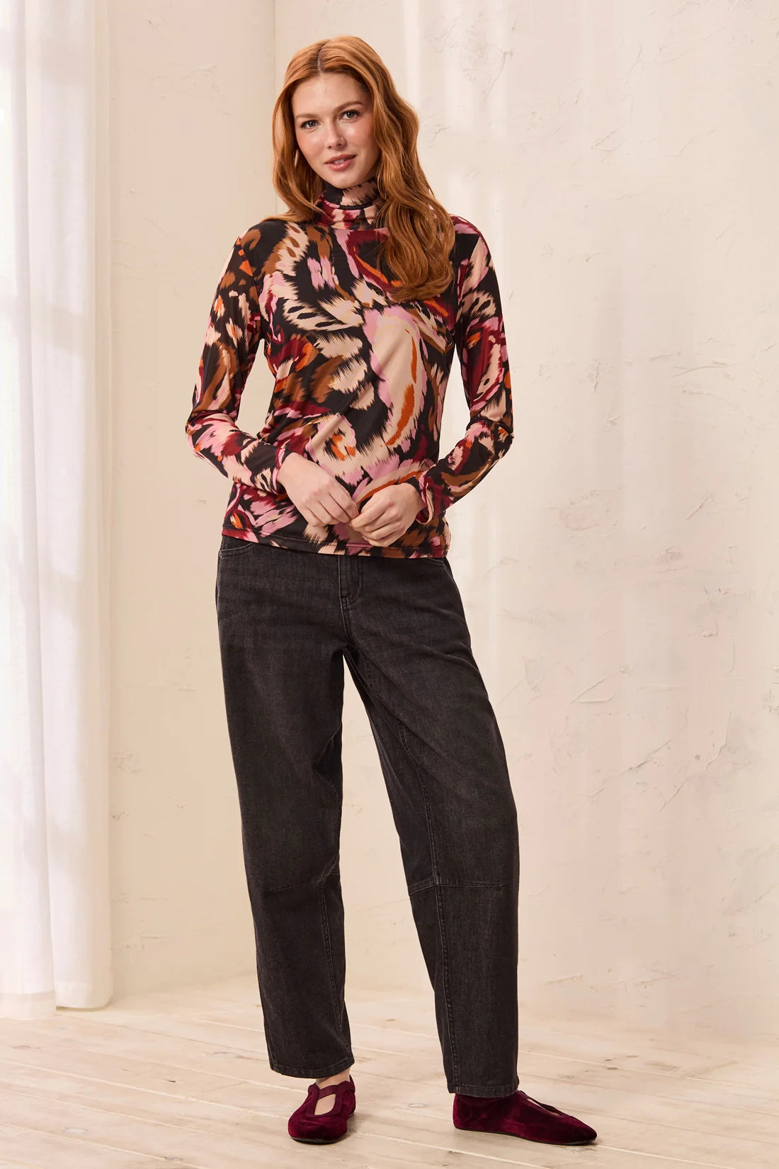 Tribal Mesh Turtleneck - Cherry Lacquer