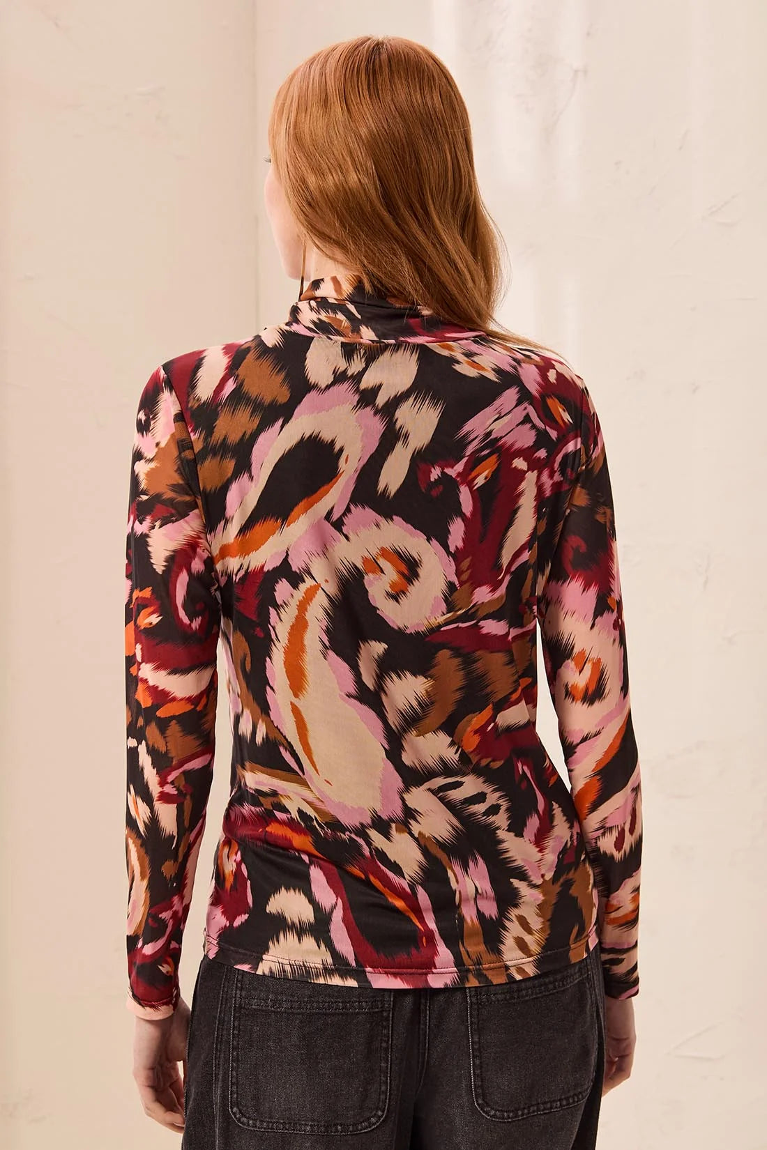 Tribal Mesh Turtleneck - Cherry Lacquer
