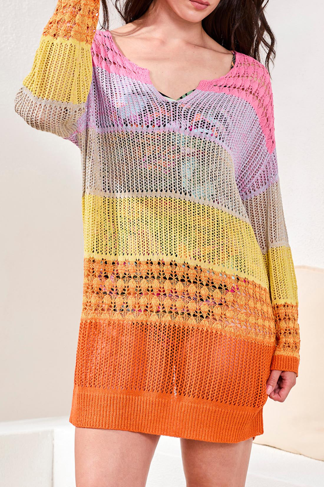 Tribal Multi Knit Cover Up Dress - Freesia