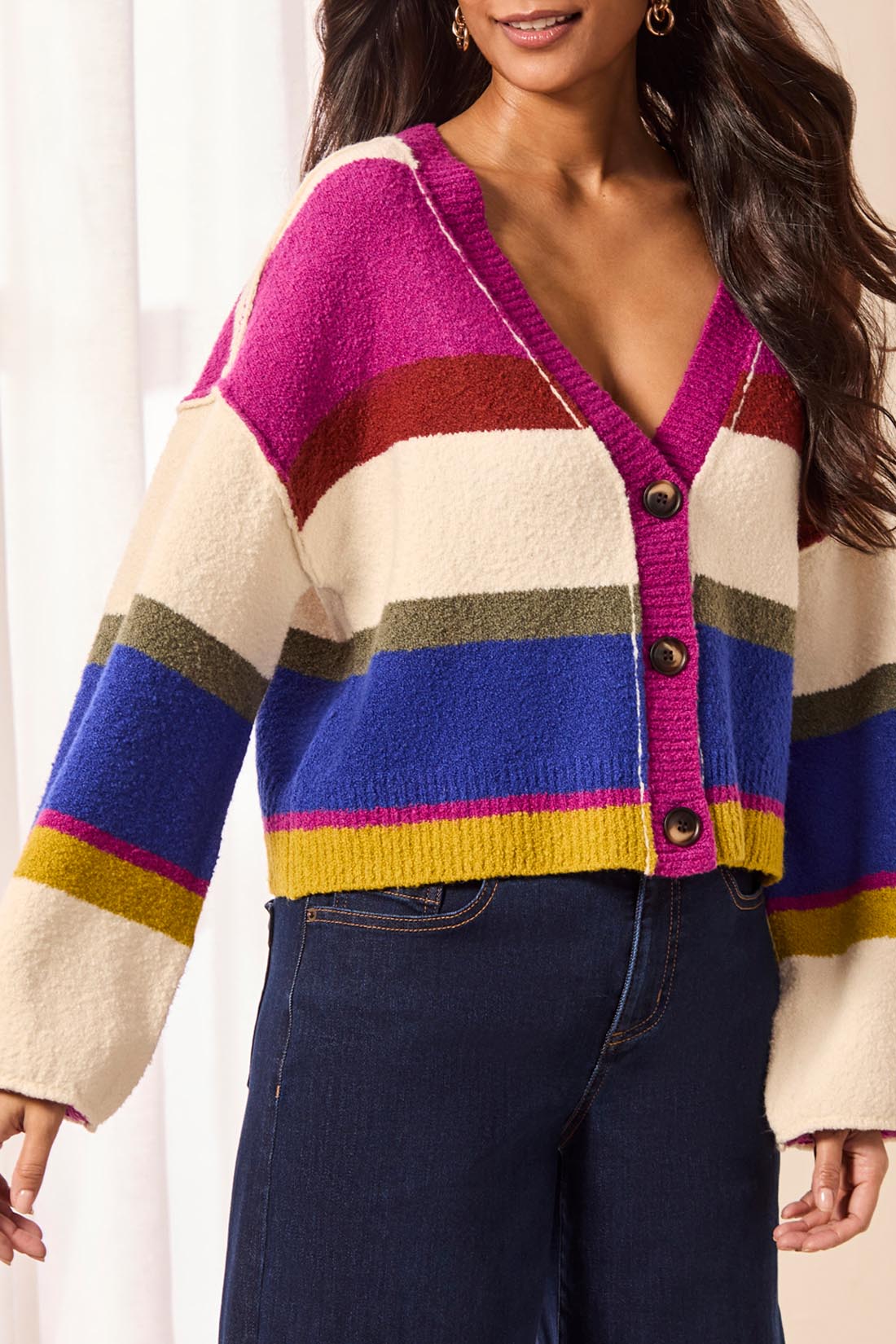 Tribal Multi Puff Sleeve Cardi - Cream
