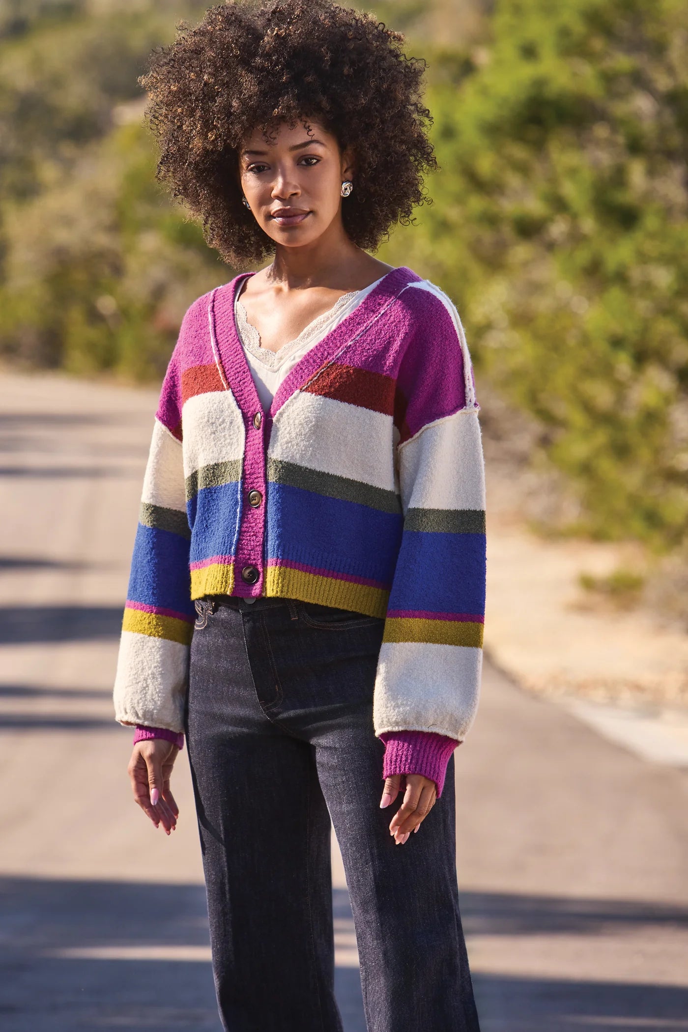 Tribal Multi Puff Sleeve Cardi - Cream