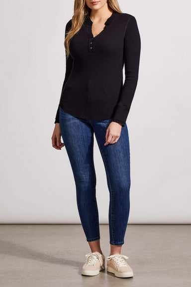 Tribal Nala Henley - Black Clothing - Tops - Shirts - LS Knits by Tribal | Grace the Boutique