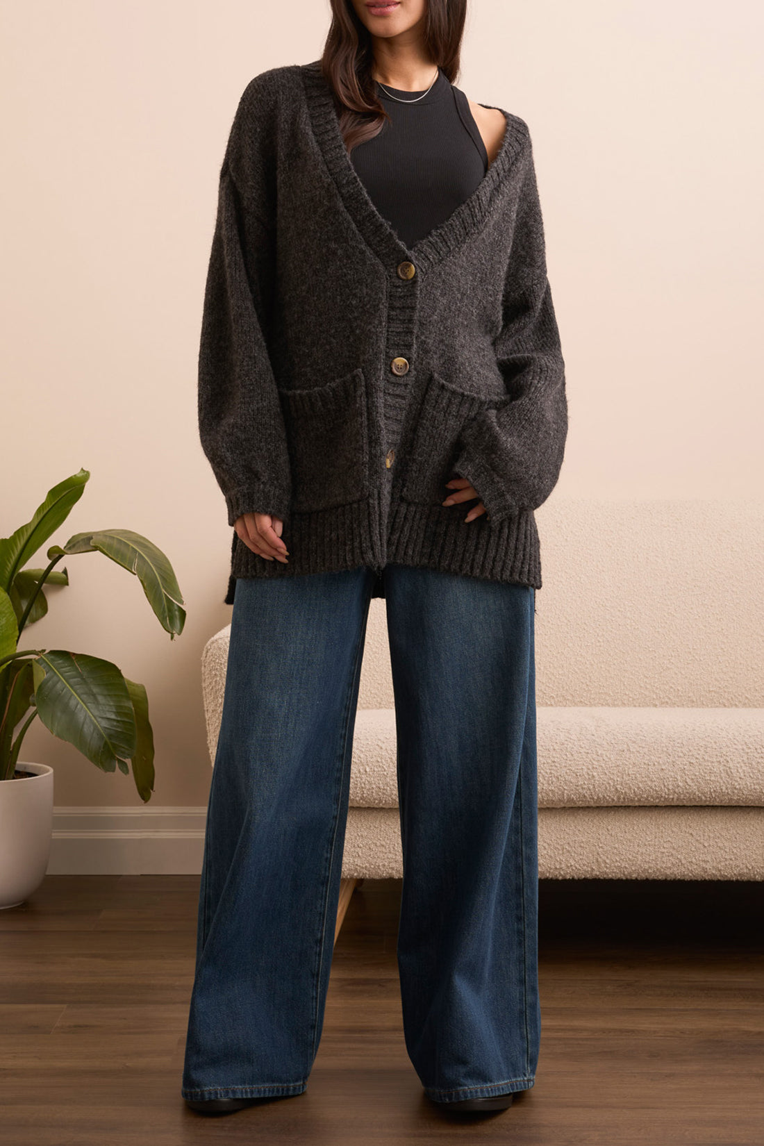 Tribal Penny Oversize Puff Sleeve Cardi - Black