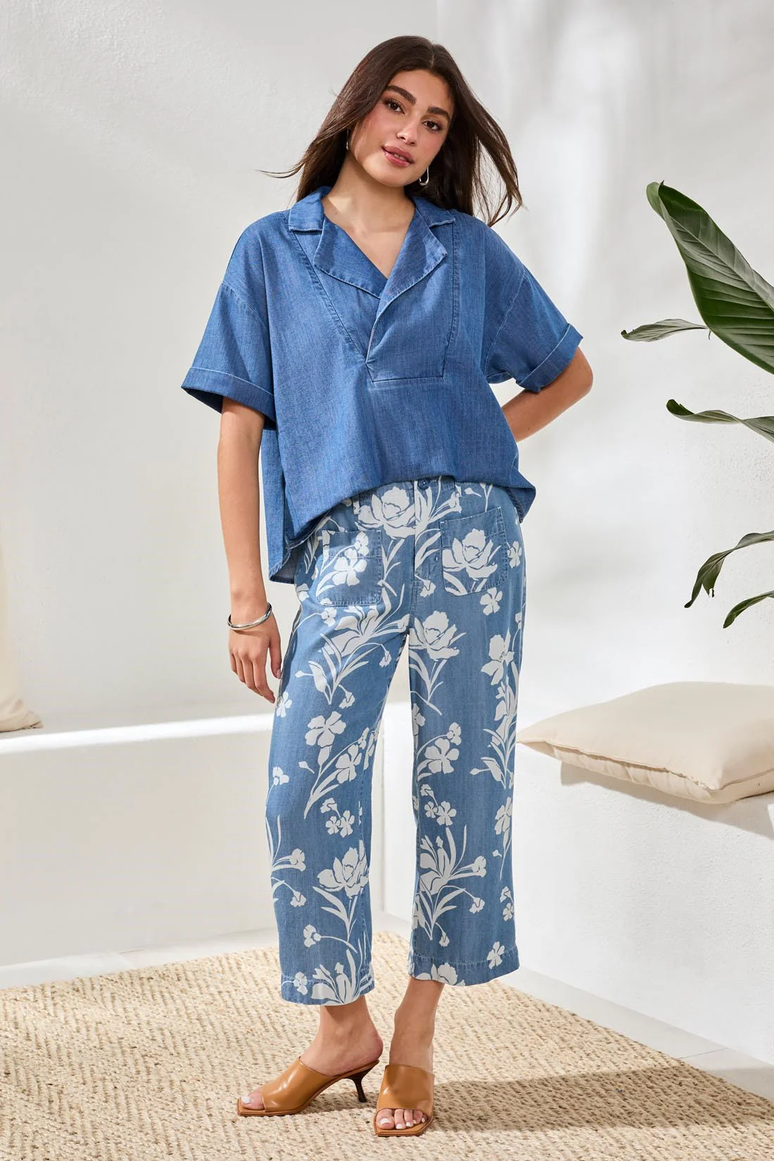 Tribal Print Wide Crop - Seaside Blue