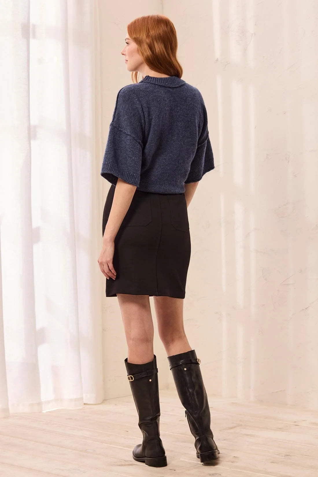 Tribal Pull On Ponte Skirt - Black