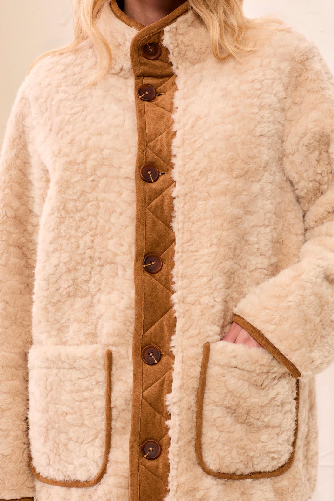 Tribal Reversible Sherpa Coat - Walnut