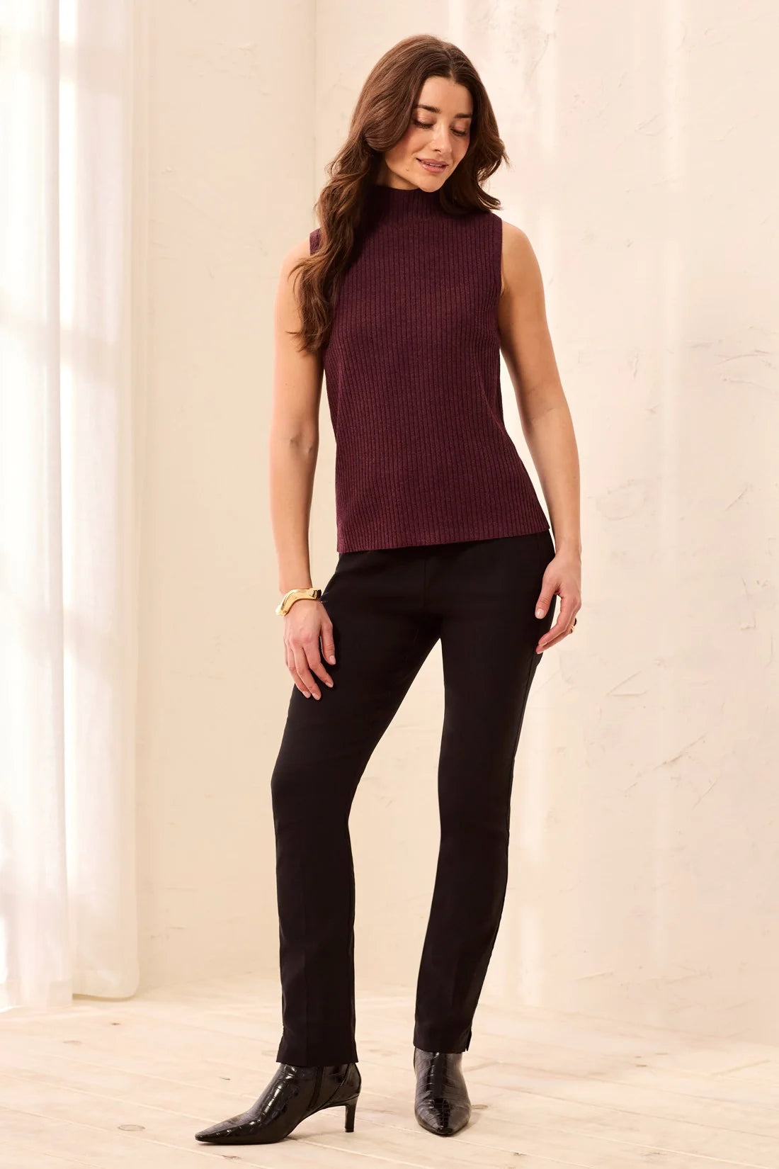 Tribal Sleeveless Mockneck - Fudge