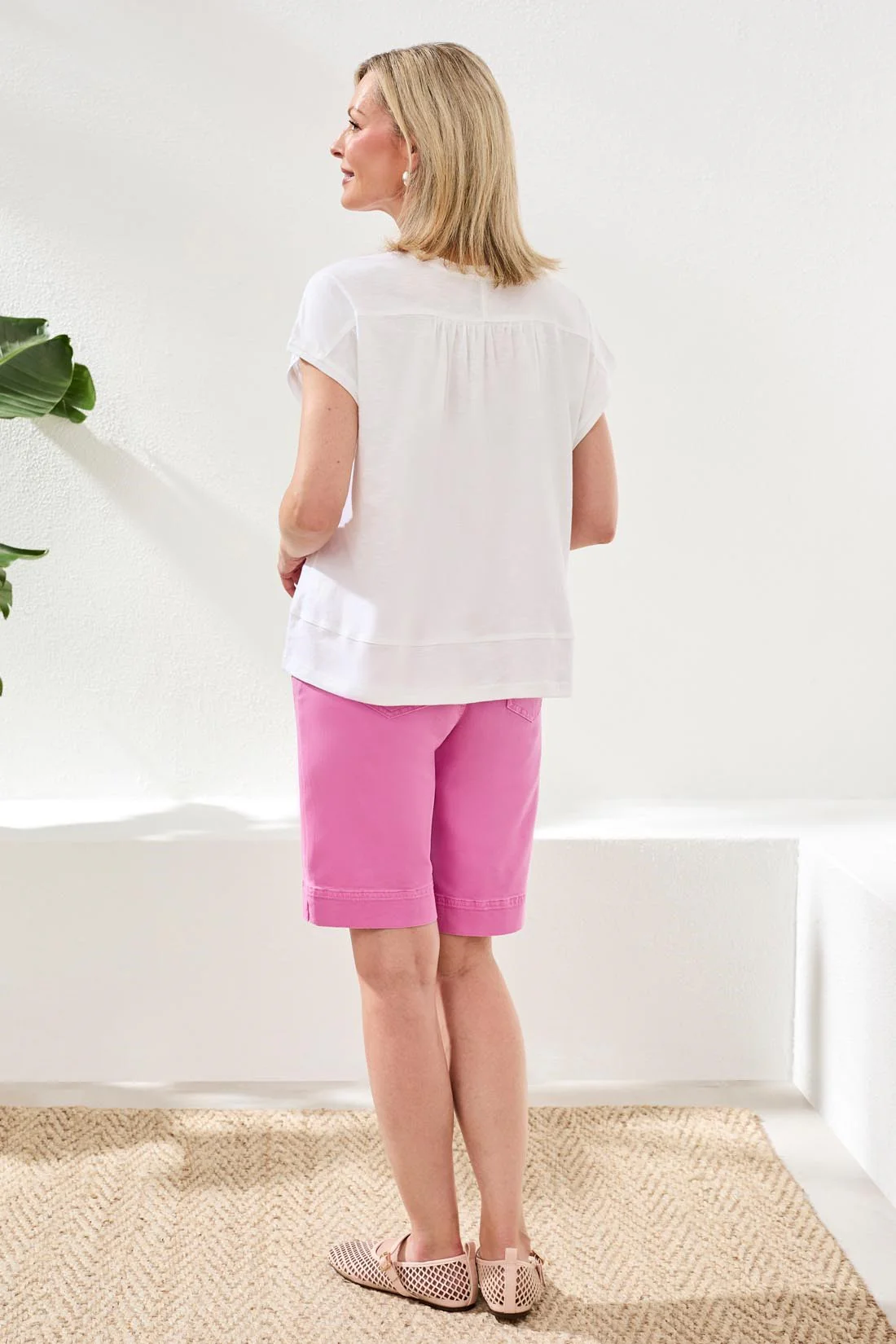 Tribal Cap Sleeve Ruched Detail Top - White