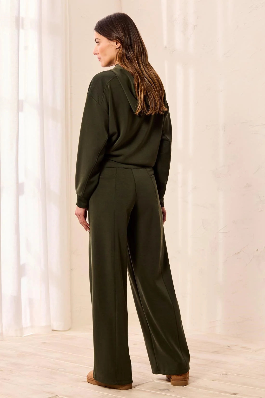 Tribal Soft Lounge Wide Leg Pintuck Pant - Cedar Green