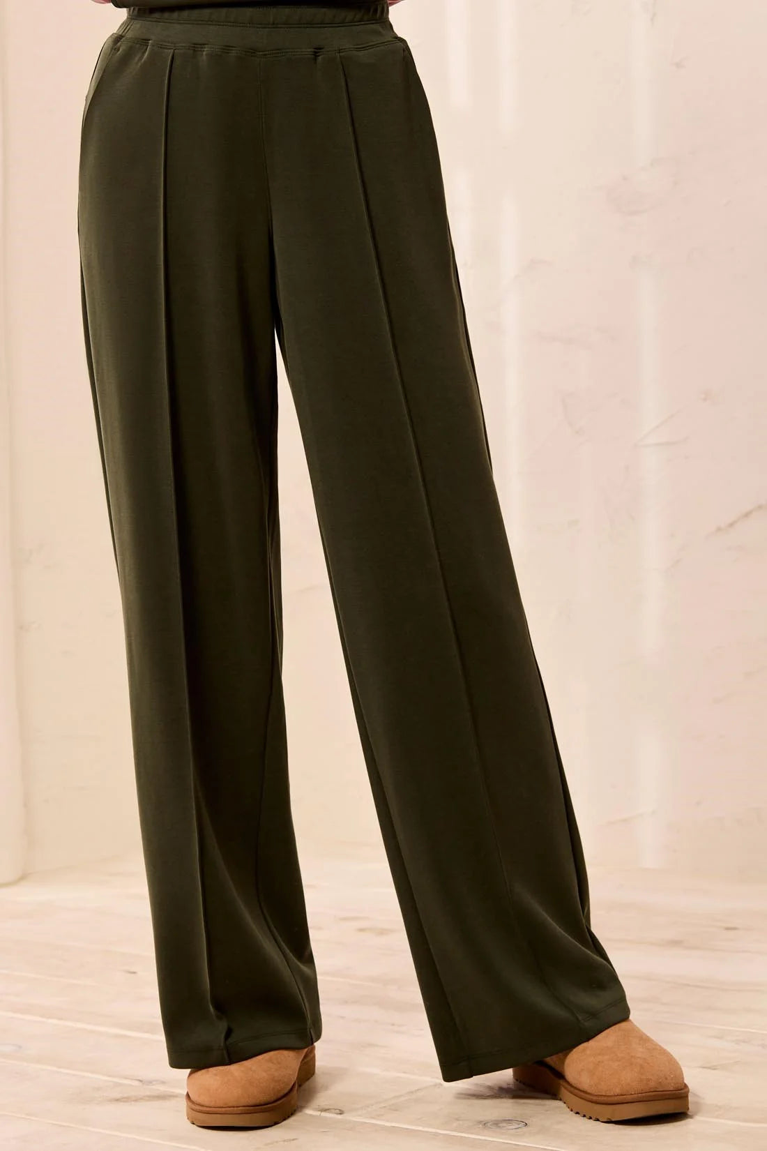 Tribal Soft Lounge Wide Leg Pintuck Pant - Cedar Green