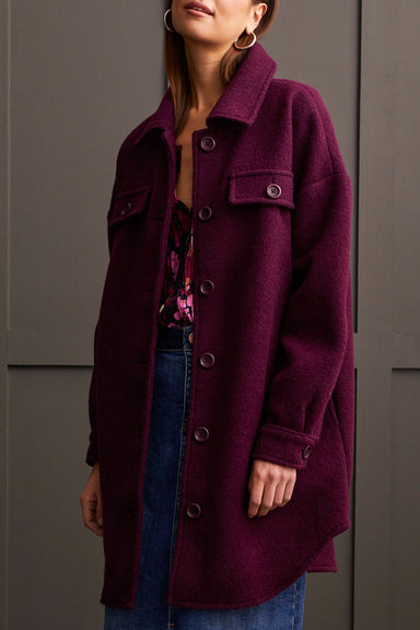 Tribal Stretch Boiled Wool Jacket - Dark Plum Clothing - Outerwear - Coats by Tribal | Grace the Boutique