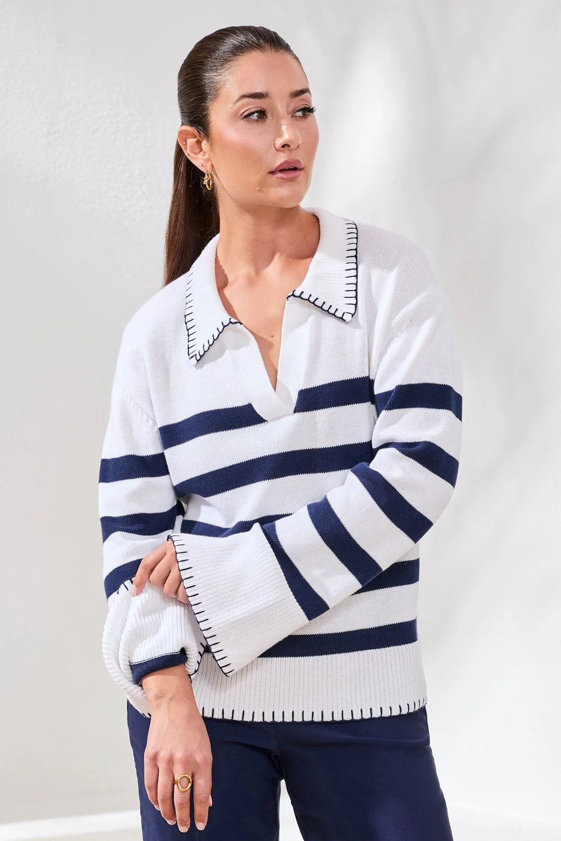 Tribal Jess Polo Sweater - Jet Blue