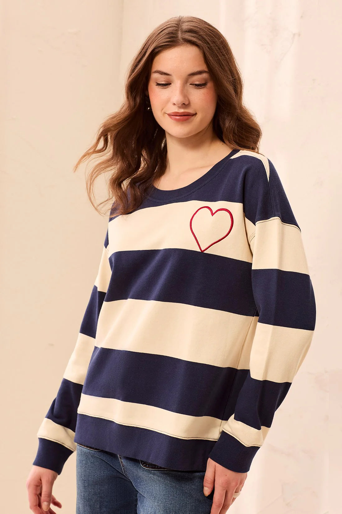 Tribal Striped Heart Sweater - Jet Blue