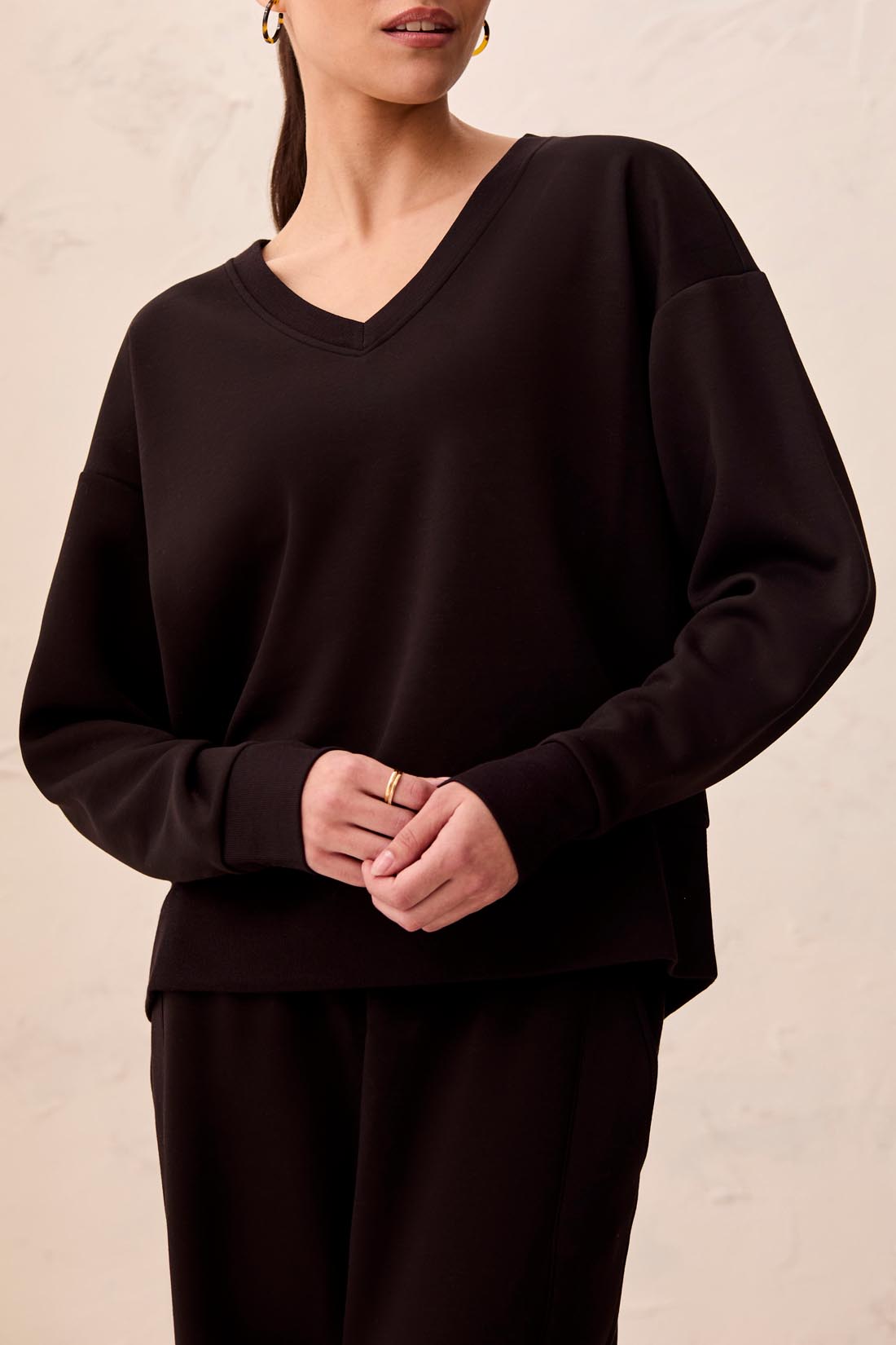 Tribal Techno Lux V Neck Top - Black