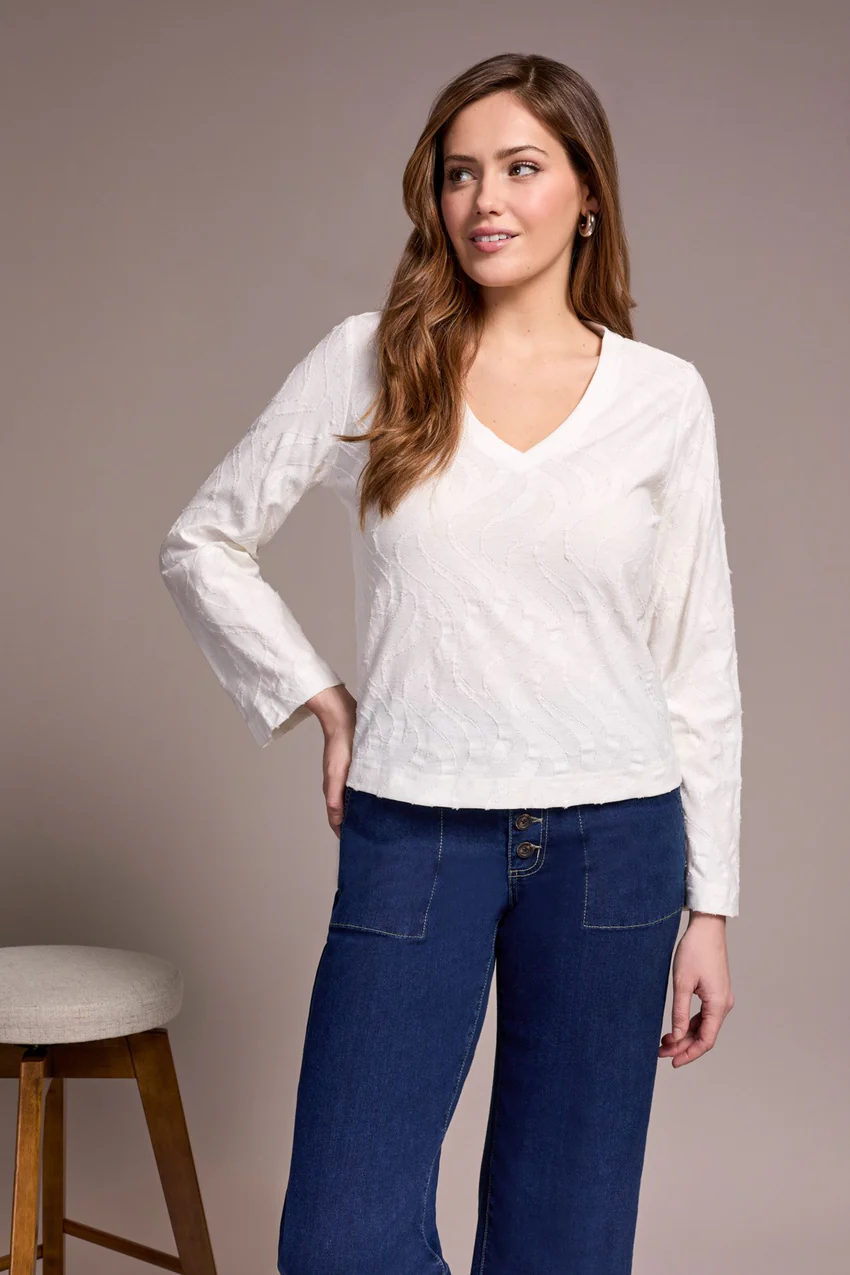 Tribal Tessa V-Neck - Cream