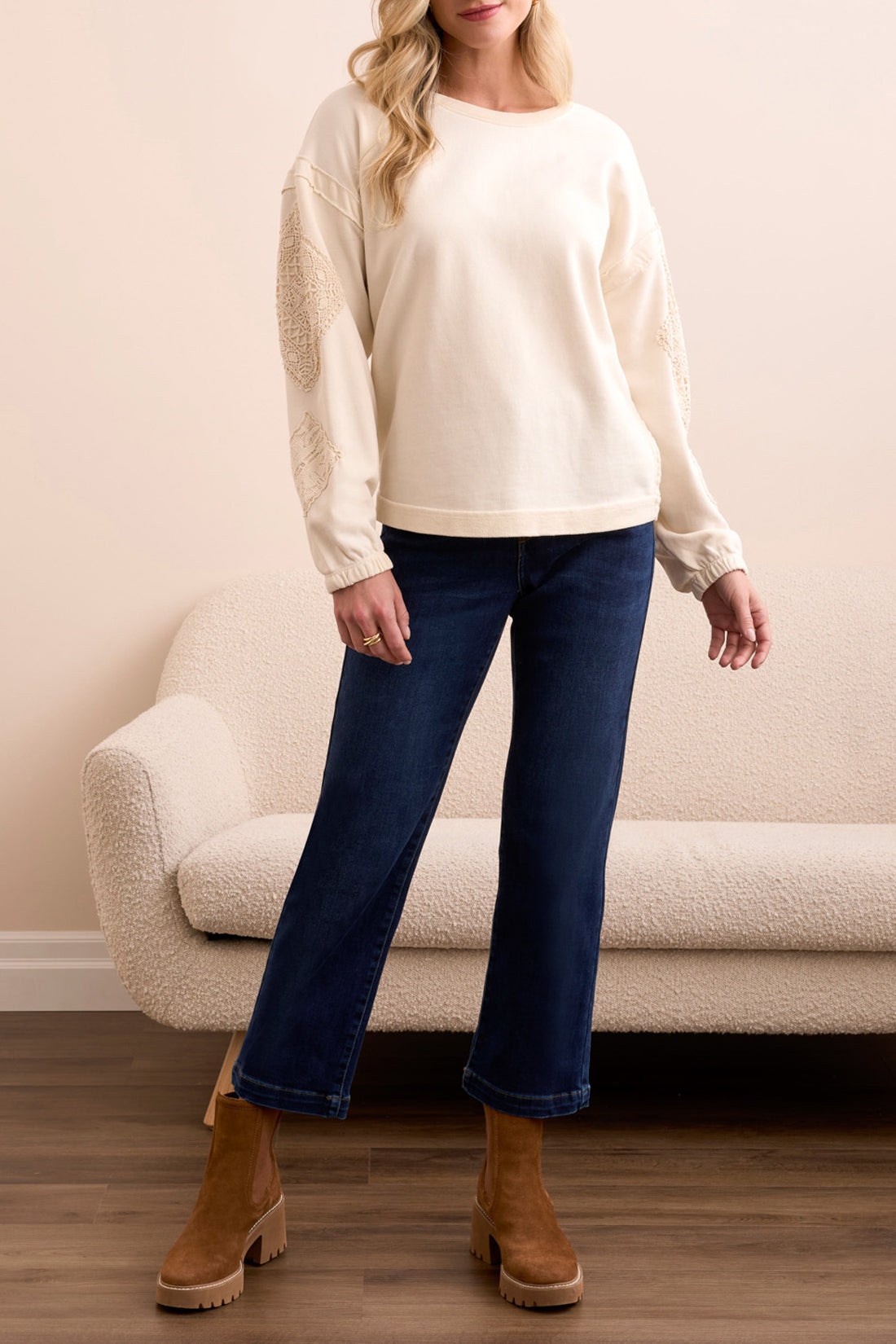 Tribal Thea Applique Crew - Cream