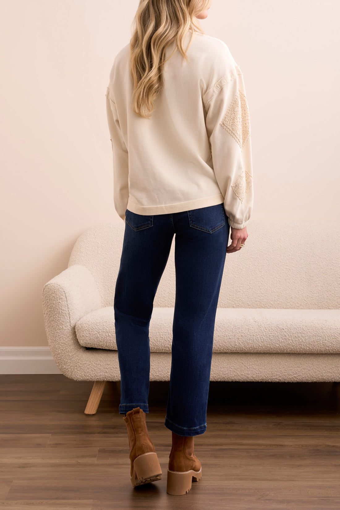 Tribal Thea Applique Crew - Cream