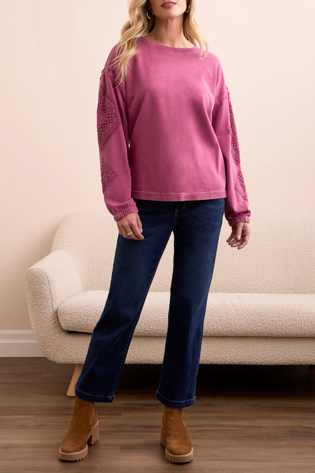 Tribal Thea Applique Crew - Roseberry