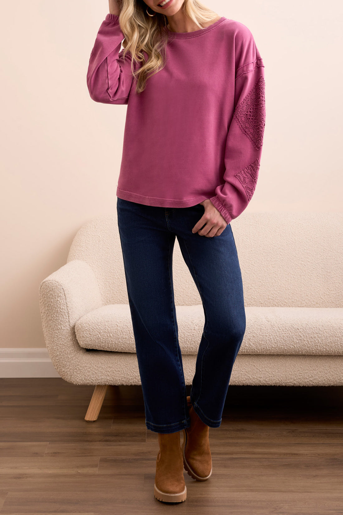 Tribal Thea Applique Crew - Roseberry