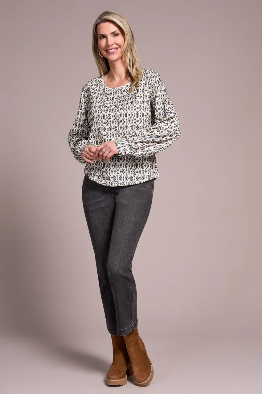 Tribal Vera Crew Neck Top - Ice Latte