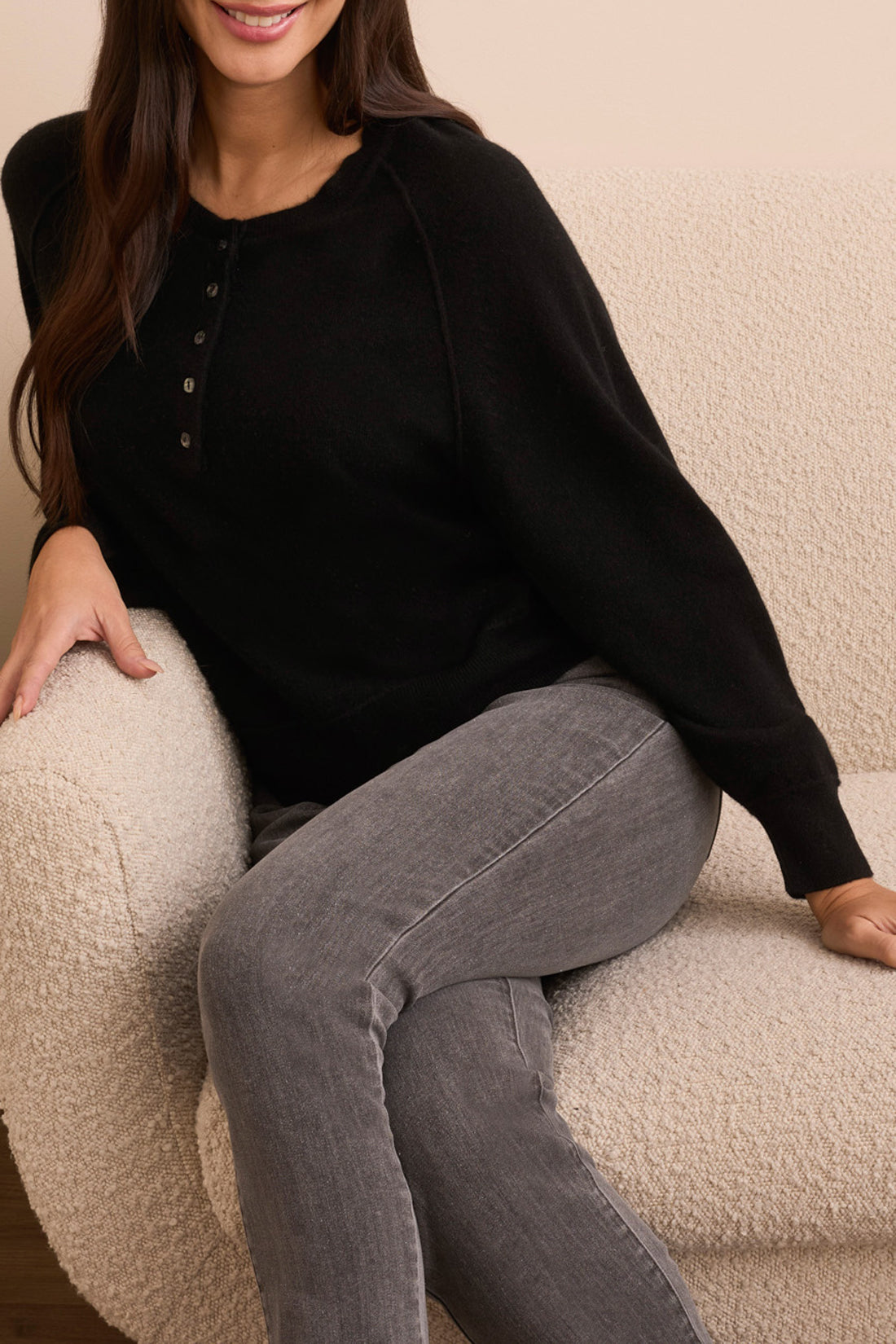 Tribal Veronica Cashmere Henley - Black