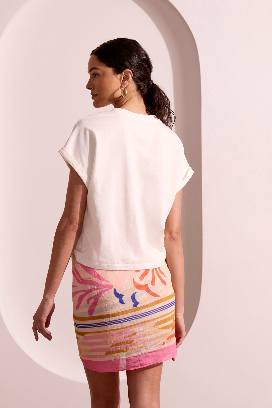Tribal XIX Palms Embroidered Tee - Eggshell
