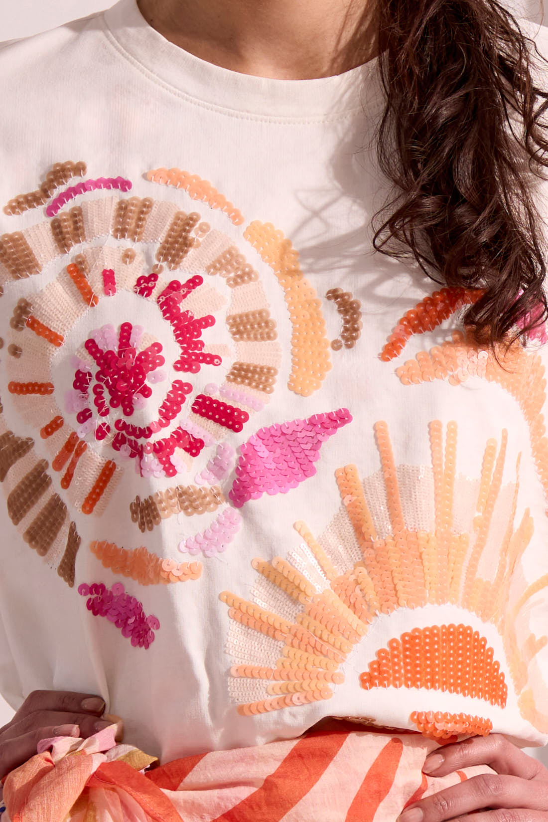 Tribal XIX Palms Embroidered Tee - Eggshell