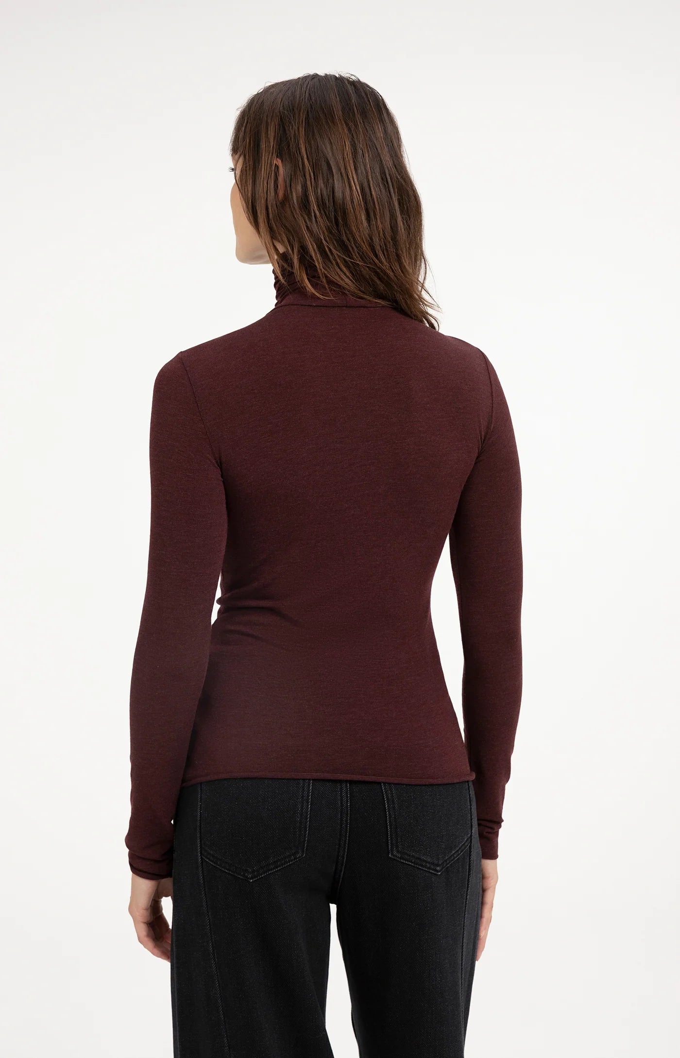 Yaya Thin Turtleneck - Bitter Chocolate Red