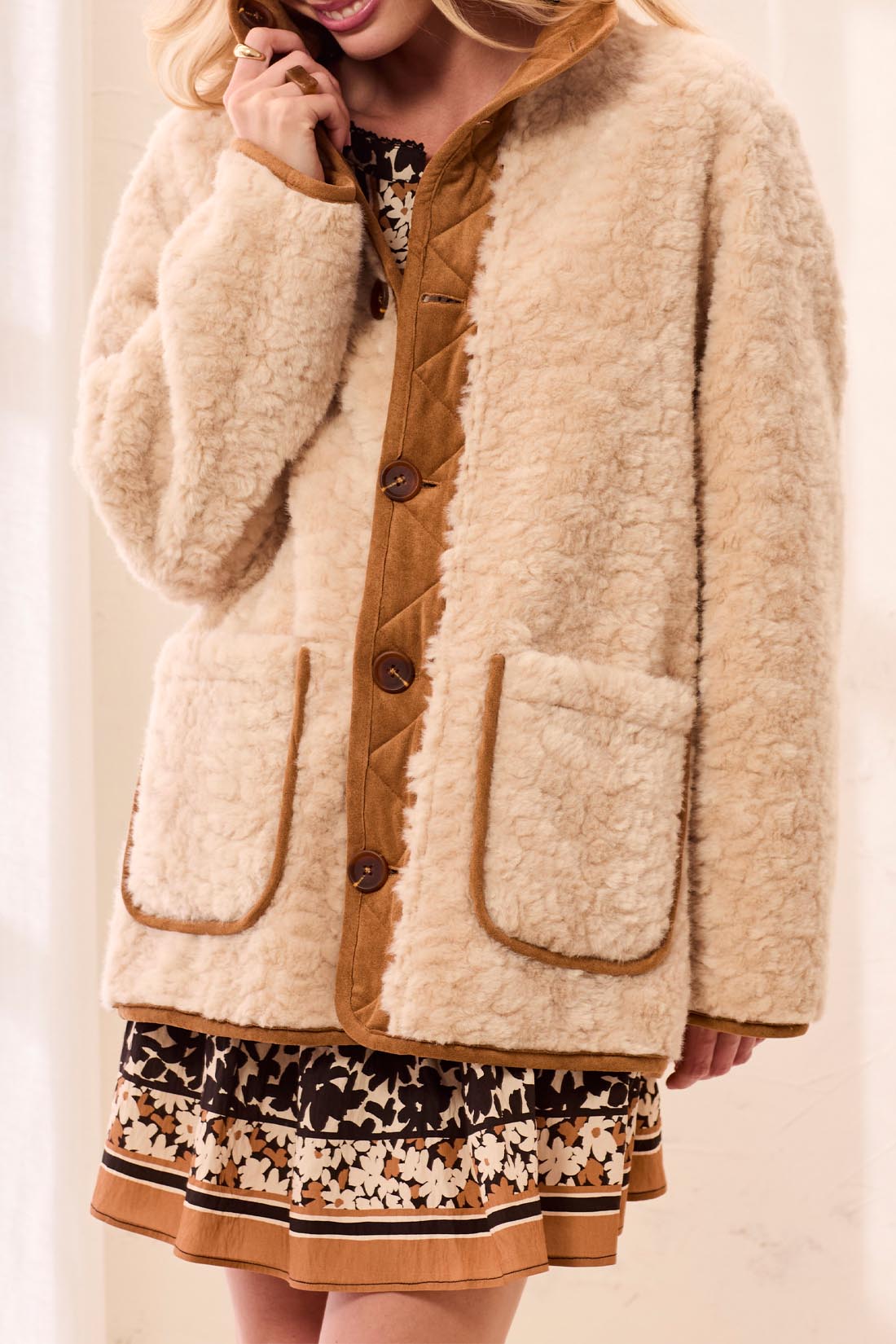 Tribal Reversible Sherpa Coat - Walnut