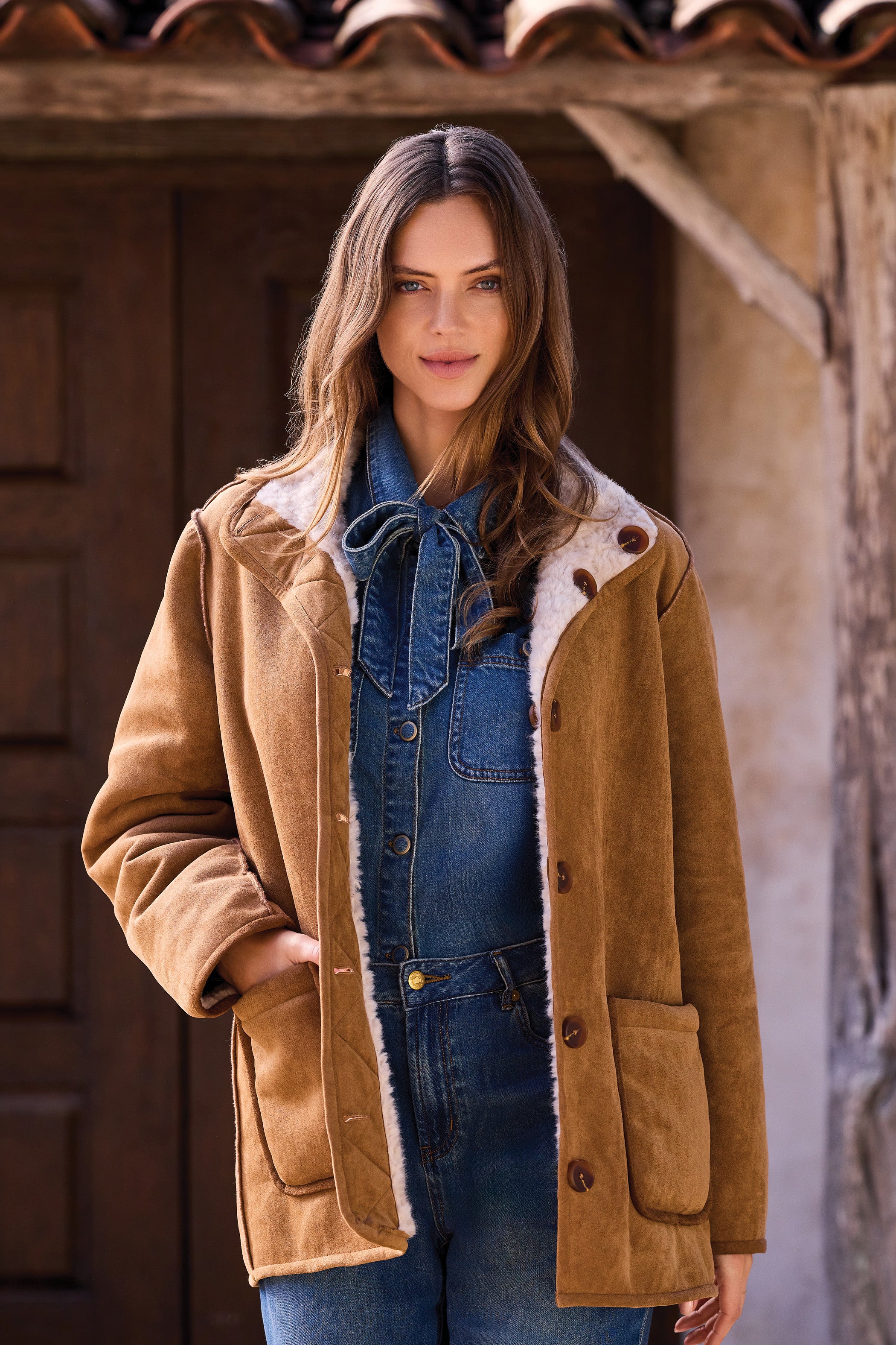 Tribal Reversible Sherpa Coat - Walnut