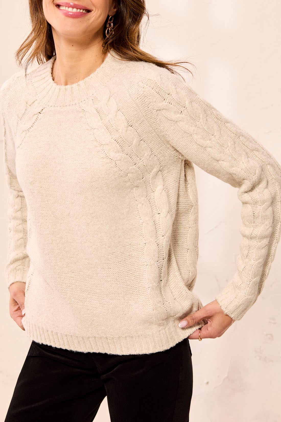 Tribal Cable Detail Sweater - Moonstone