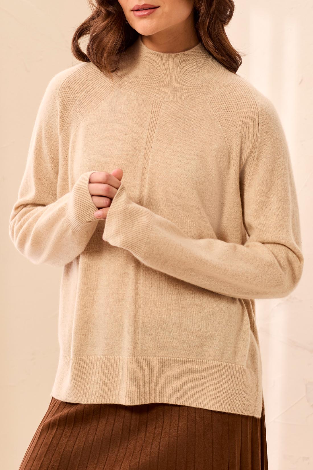 Tribal Cashmere Mock Neck Sweater - Oatmeal