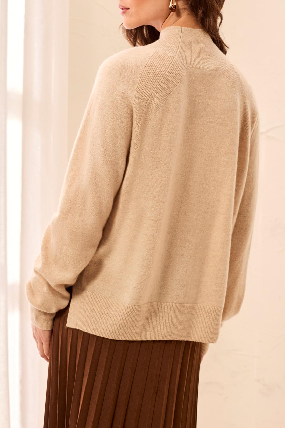 Tribal Cashmere Mock Neck Sweater - Oatmeal