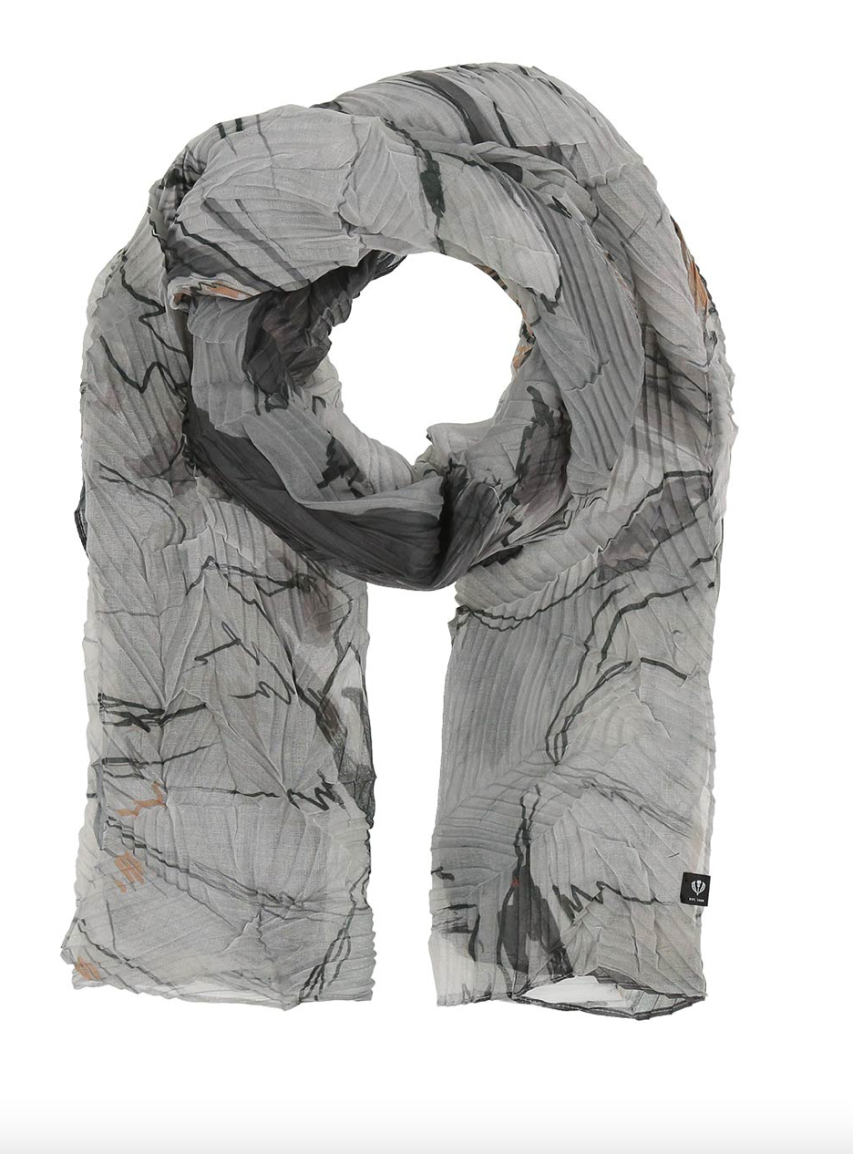 V. Fraas Botanical Floral Eco Plisse Scarf - 960 Grey Accessories - Other Accessories - Hats & Scarves by V. Fraas | Grace the Boutique