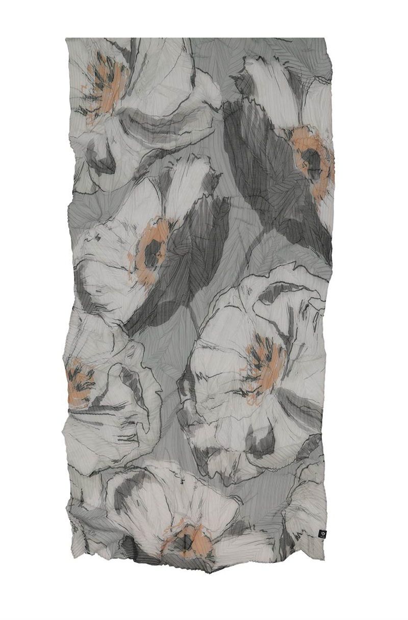 V. Fraas Botanical Floral Eco Plisse Scarf - 960 Grey Accessories - Other Accessories - Hats & Scarves by V. Fraas | Grace the Boutique