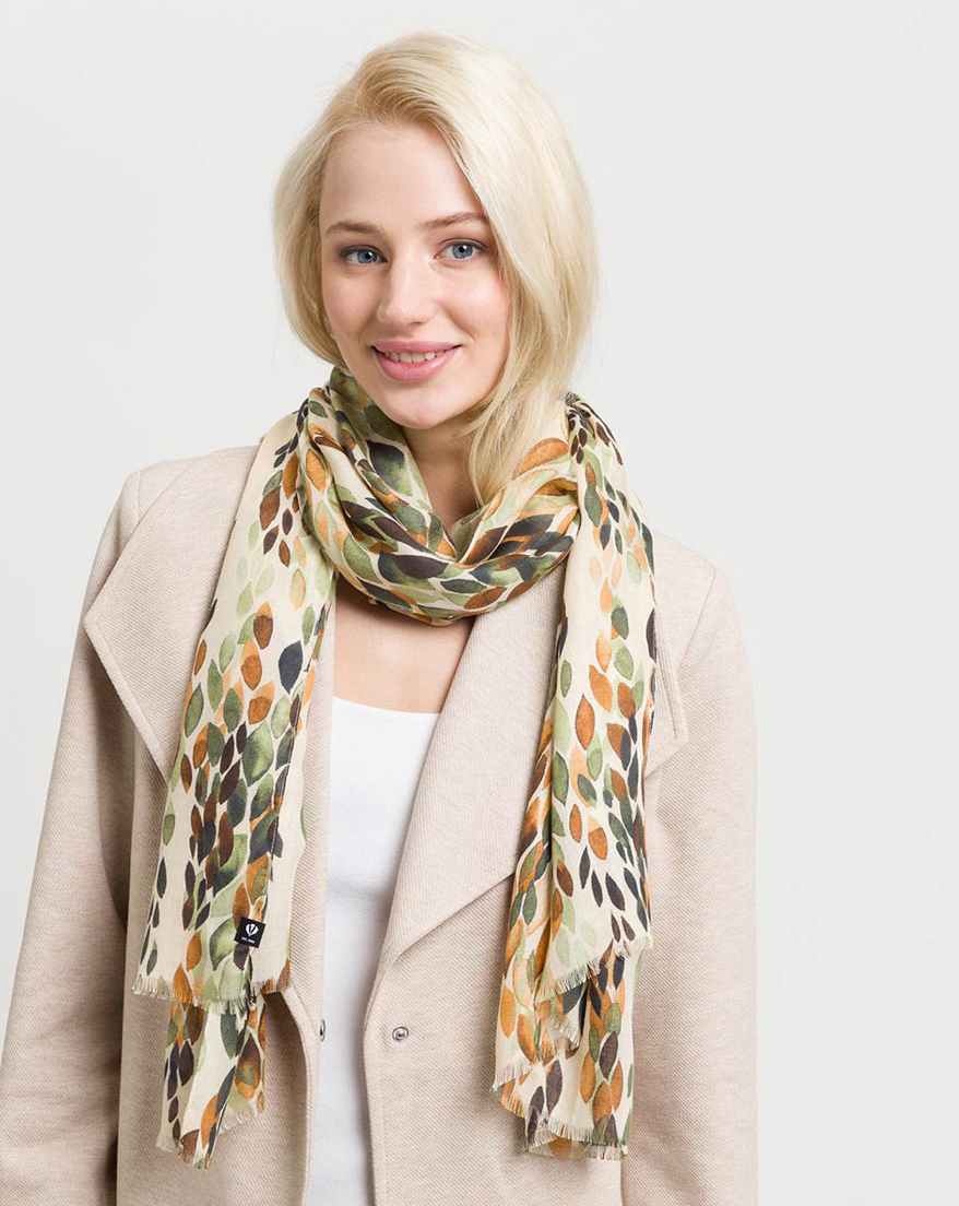 V. Fraas Organic Leaves Eco Scarf - 750 Khaki Accessories - Other Accessories - Hats & Scarves by V. Fraas | Grace the Boutique